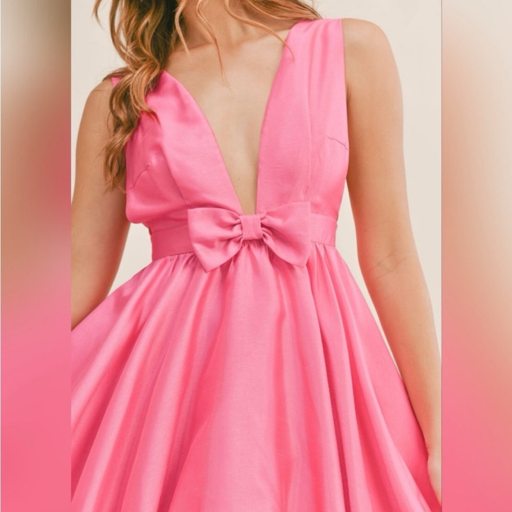 Mable Hot Pink Deep V-Neck Sleeveless Backless Cocktail Mini Dress S $150 - Picture 3 of 6